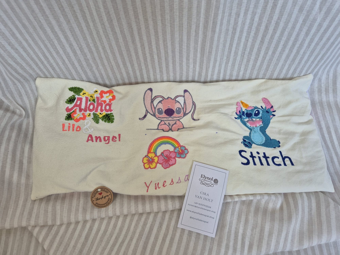 Großes Körnerkissen mit Bezug & Dinkelkissen – handgemacht & personalisiert mit Namen & Motivstickerei